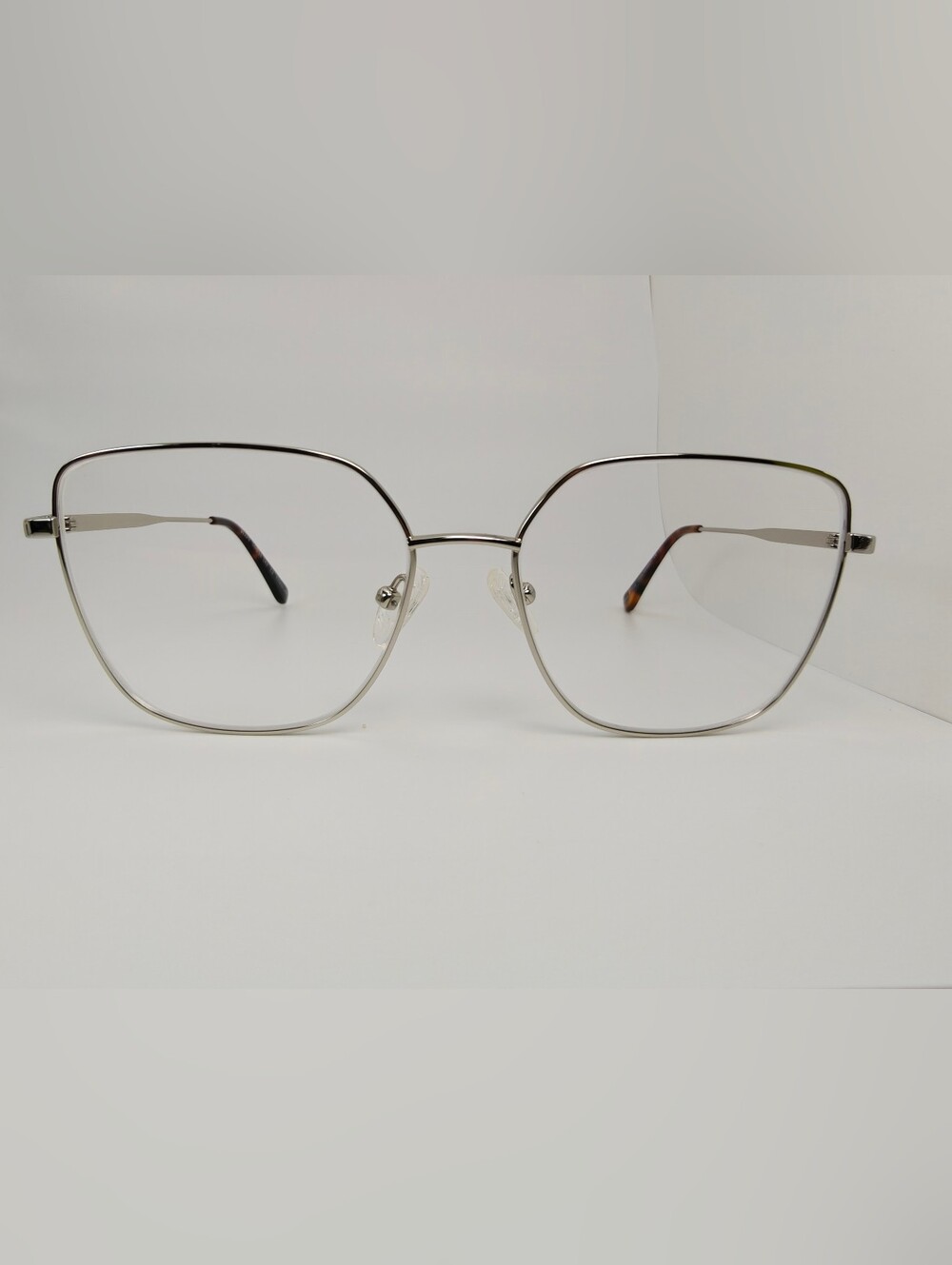 Bessie. Titiaium. Women's Oversized Square Metal Frame Glasses in Chrome.